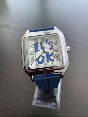 Brand New It’s Okay Silver Tank Watch with Blue Rubber strap